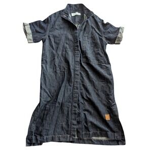 $369 ADOLFO DOMINGUEZ Dark Denim Shirt Dress Midi Button Up Jeans Classic Size M
